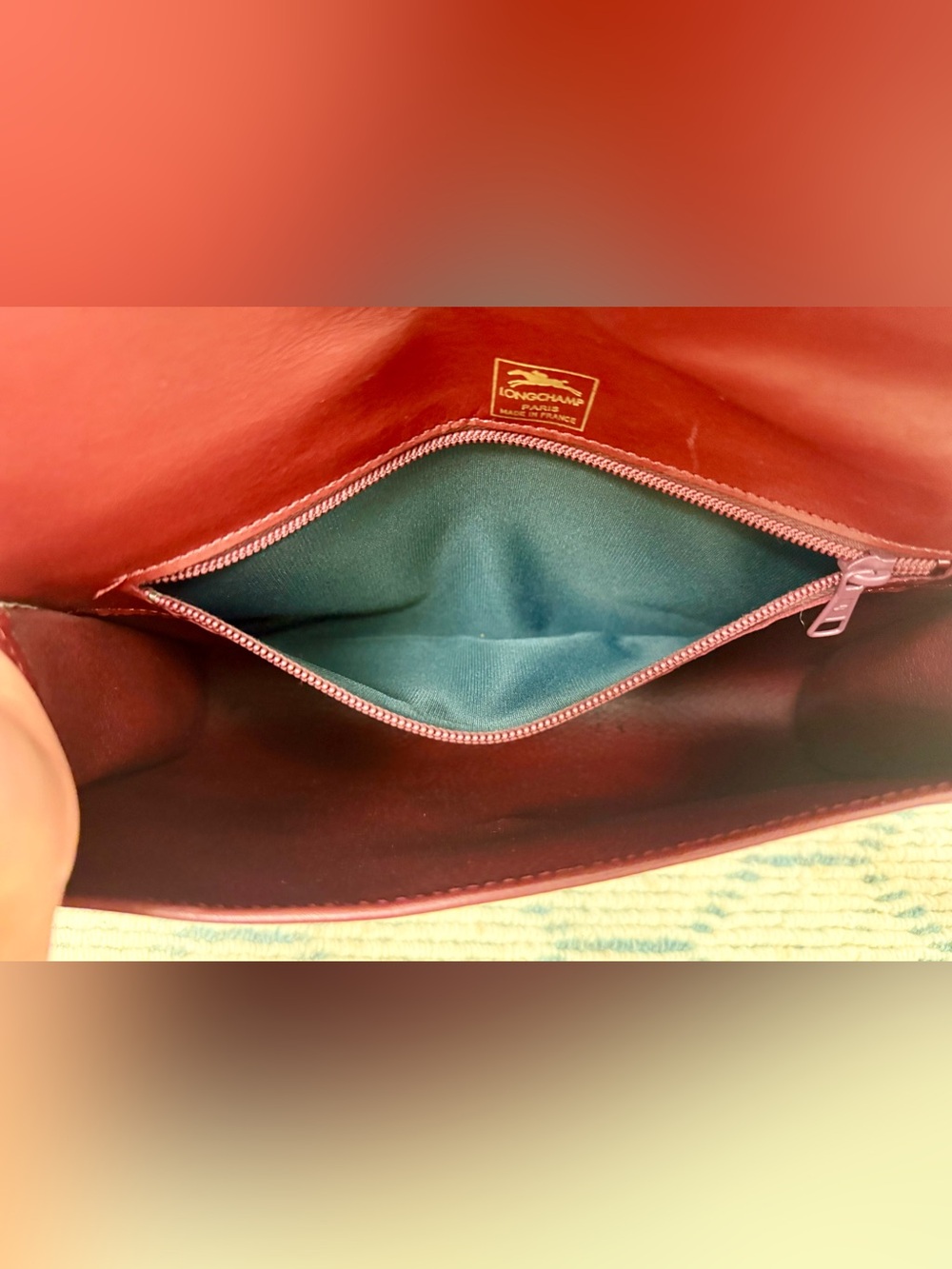 LONGCHAMP Vintage 80’s Rare Burgundy Embossed Horse Leather Crossbody Clutch - Picture 16 of 16